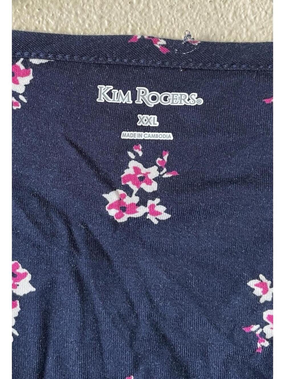 Kim Rogers Xxl T Shirt 2XL Blue, Short Sleeve Pink Floral free shipping - Picture 5 of 7